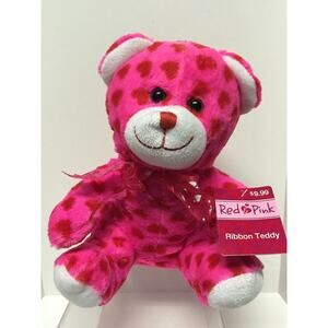 Red & Pink Ribbon Pink Teddy Plush 10.5"